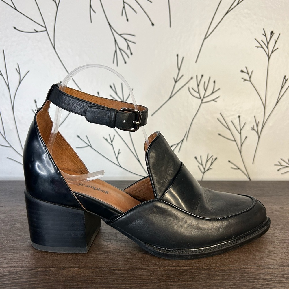 Jeffrey Campbell Black Leather Ankle-Strap Block Heel Loafer